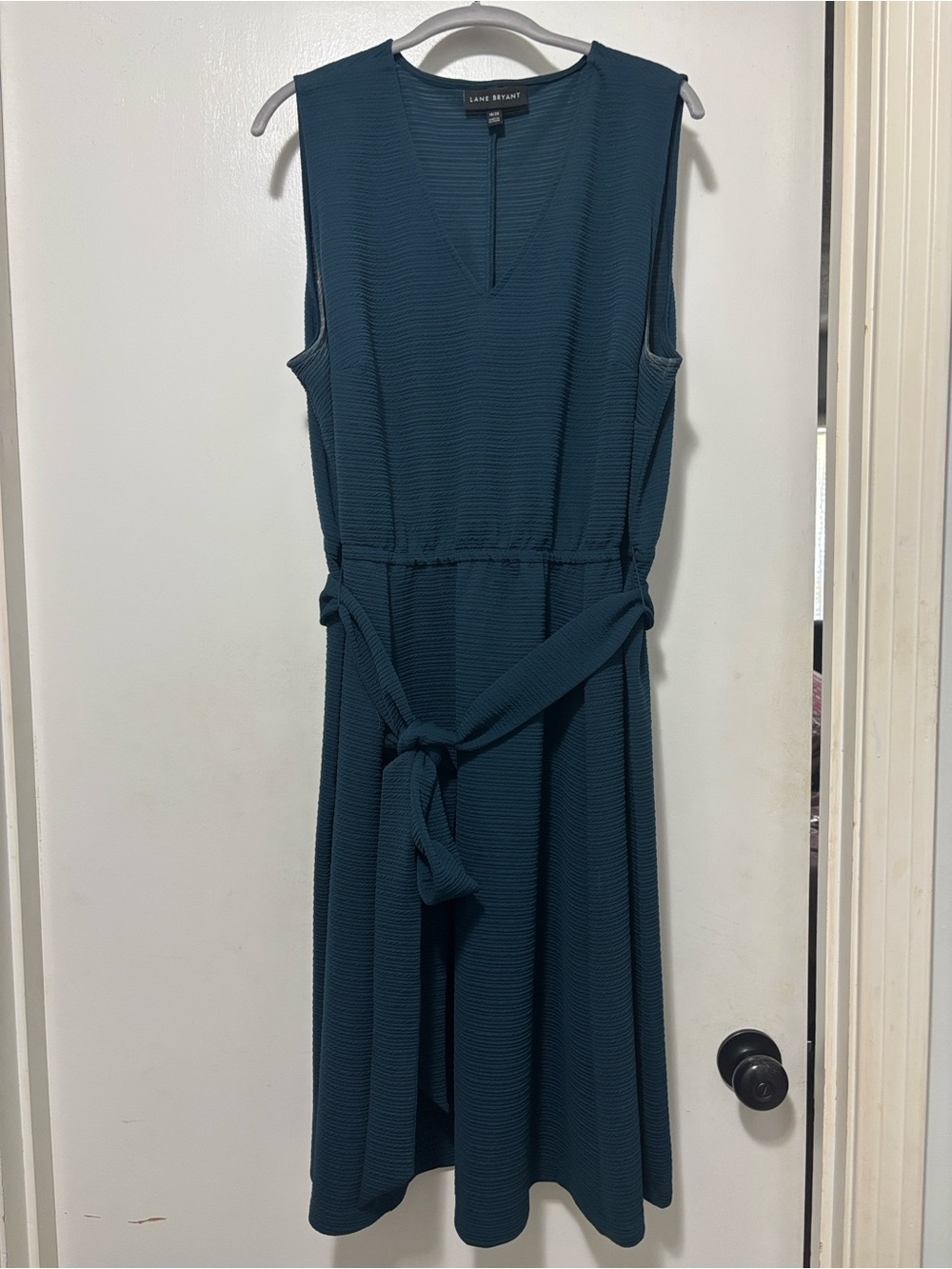 Lane Bryant Deep Teal Sleeveless V-Neck Tie-Waist Dress